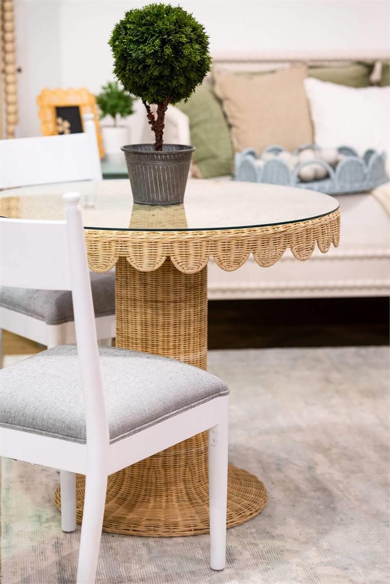 Bramble Scalloped Round Bistro Table w/ Tempered Glass — Rattan Natural