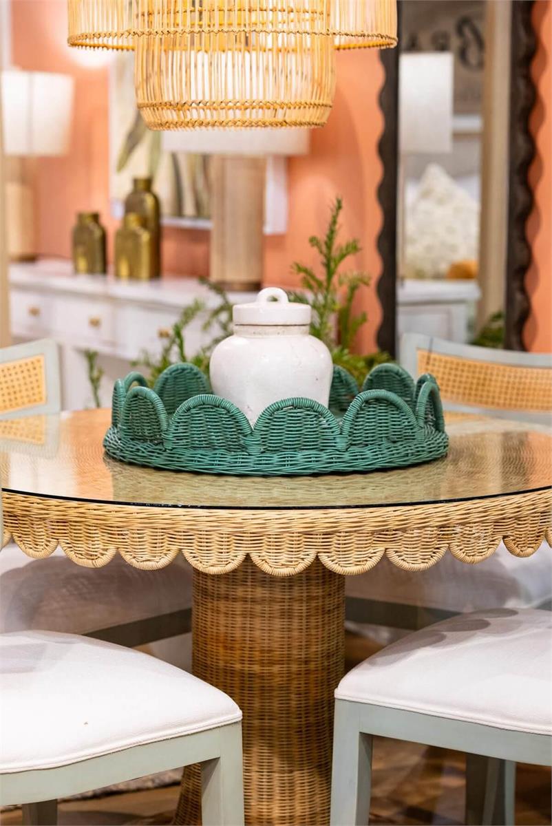 Bramble Scalloped Round Bistro Table w/ Tempered Glass — Rattan Natural