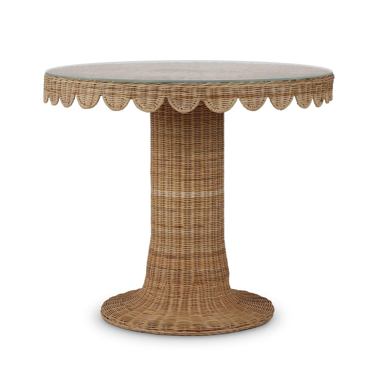 Bramble Scalloped Round Bistro Table w/ Tempered Glass — Rattan Natural
