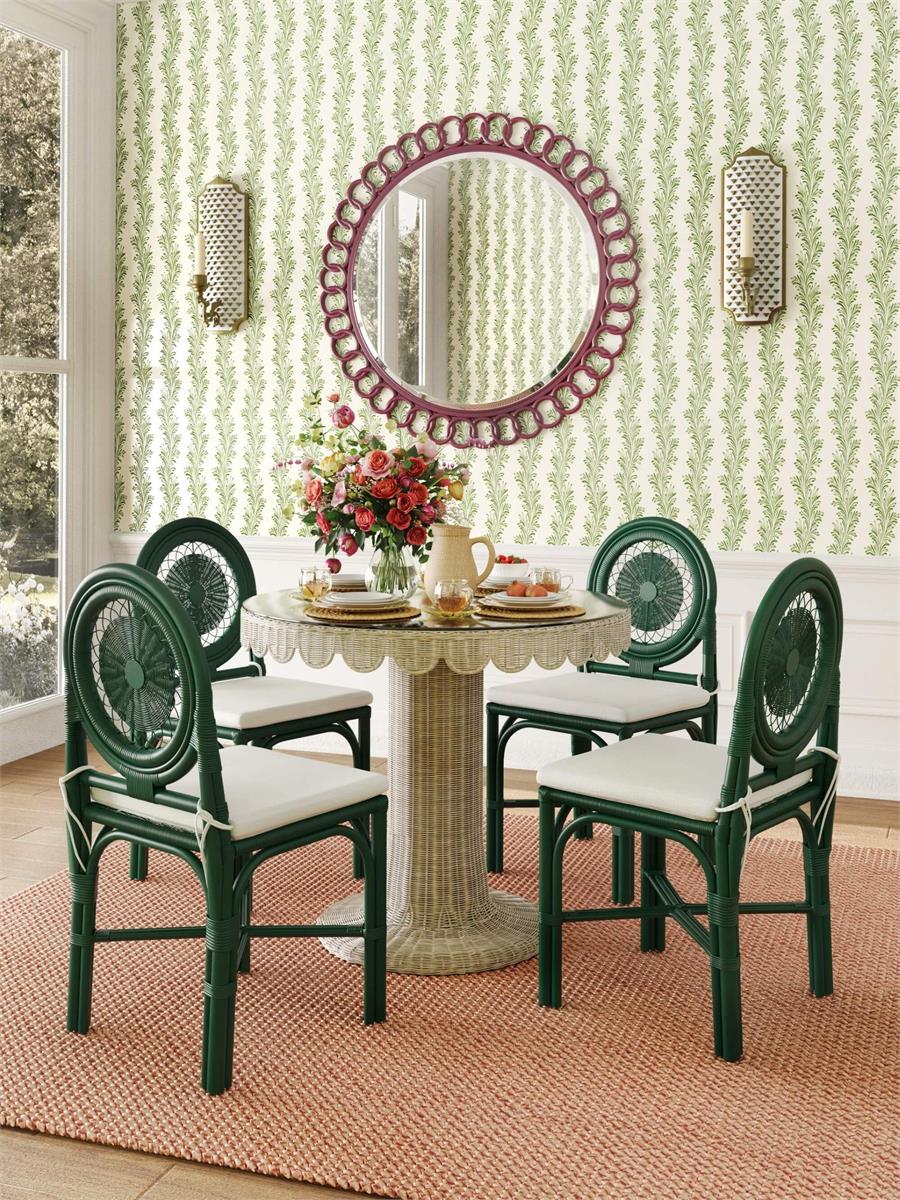 Bramble Scalloped Round Bistro Table w/ Tempered Glass — Rattan White Wash