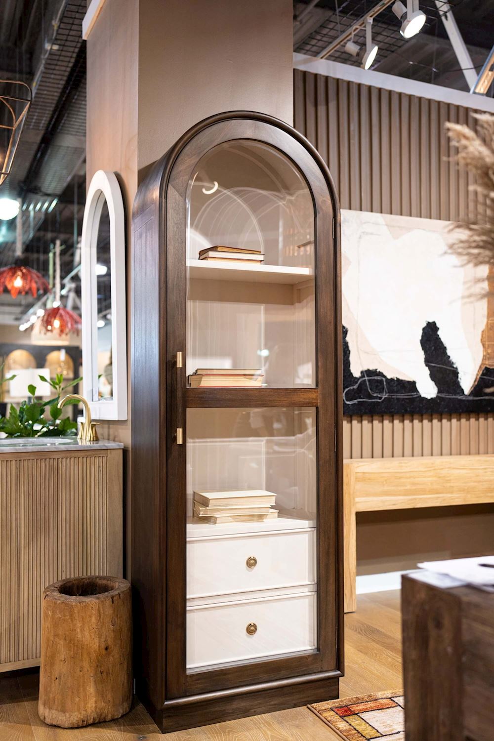 Bramble Vannes Single Door Display Cabinet — Dark Walnut / Putty