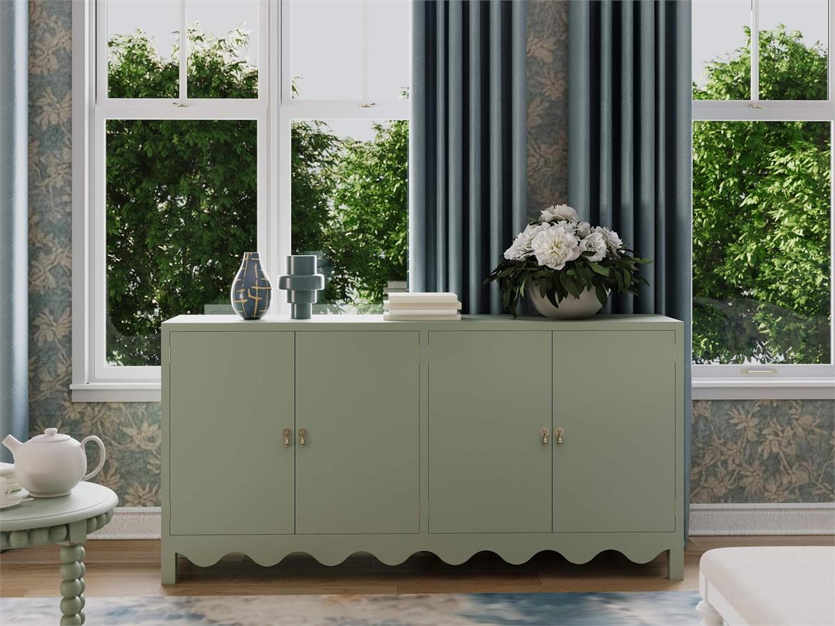Bramble Chloe 4 Door Sideboard — Vintage Fennel Green / Light Distressed