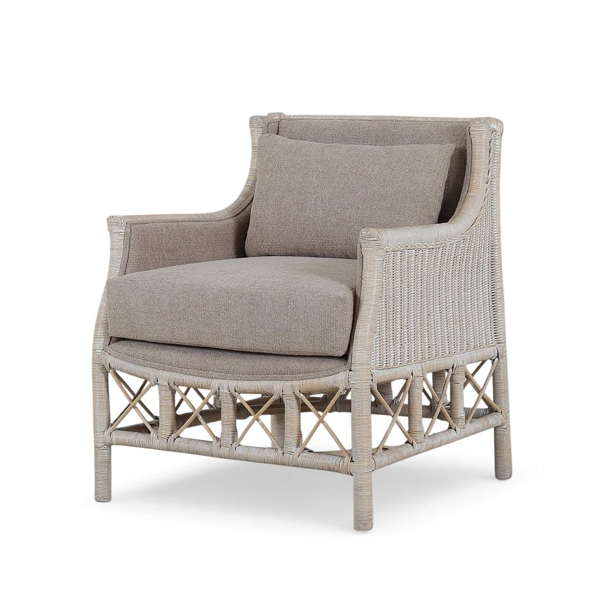 Bramble Rabana Rattan Chair — Rattan White Wash / Oatmeal Boucle Chenille