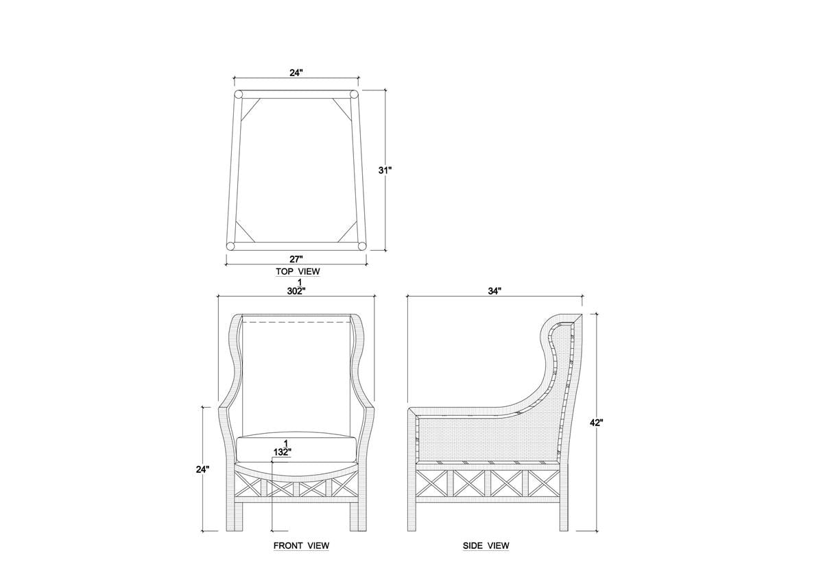 Bramble Hampton Rattan Wing Chair — Rattan Natural / Spivey Rost