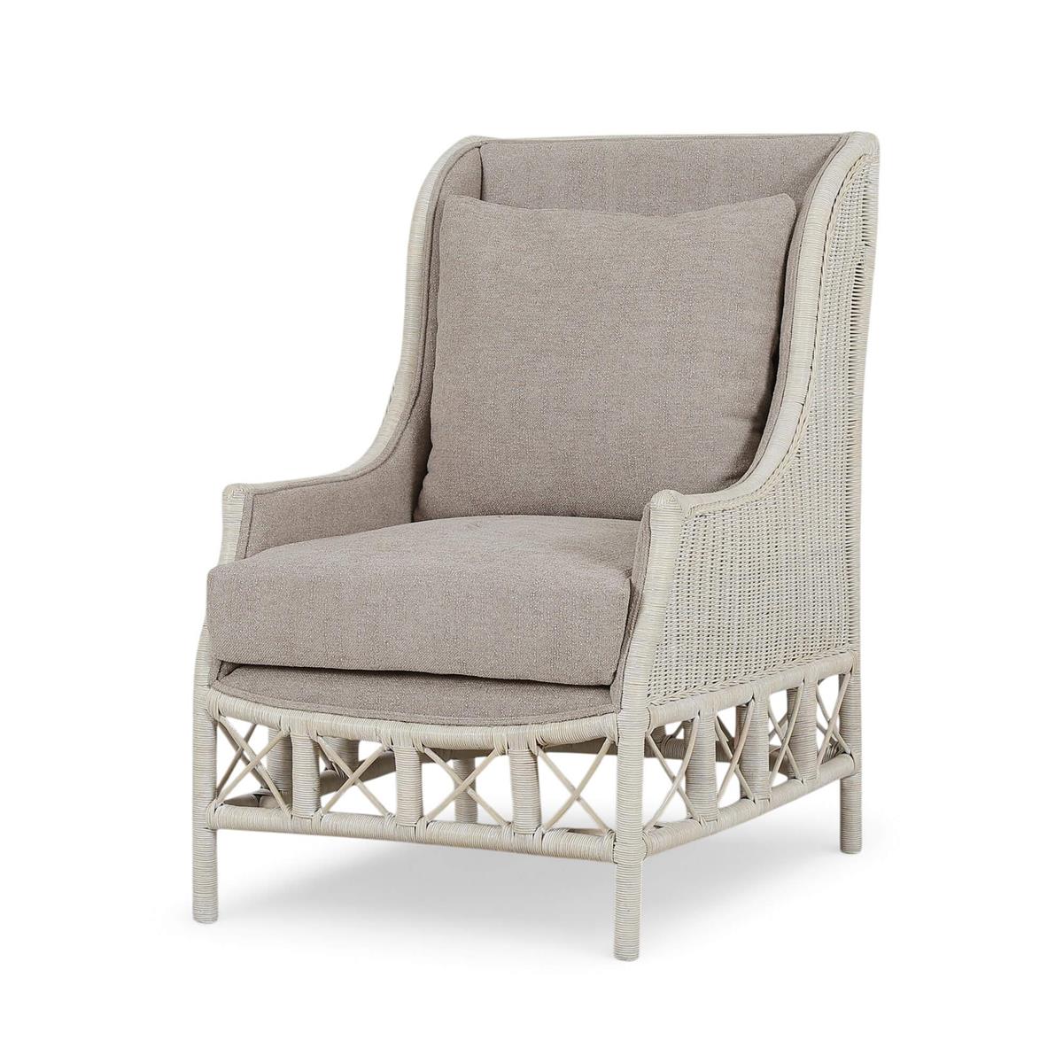 Bramble Hampton Rattan Wing Chair — Rattan White Wash / Oatmeal Boucle Chenille