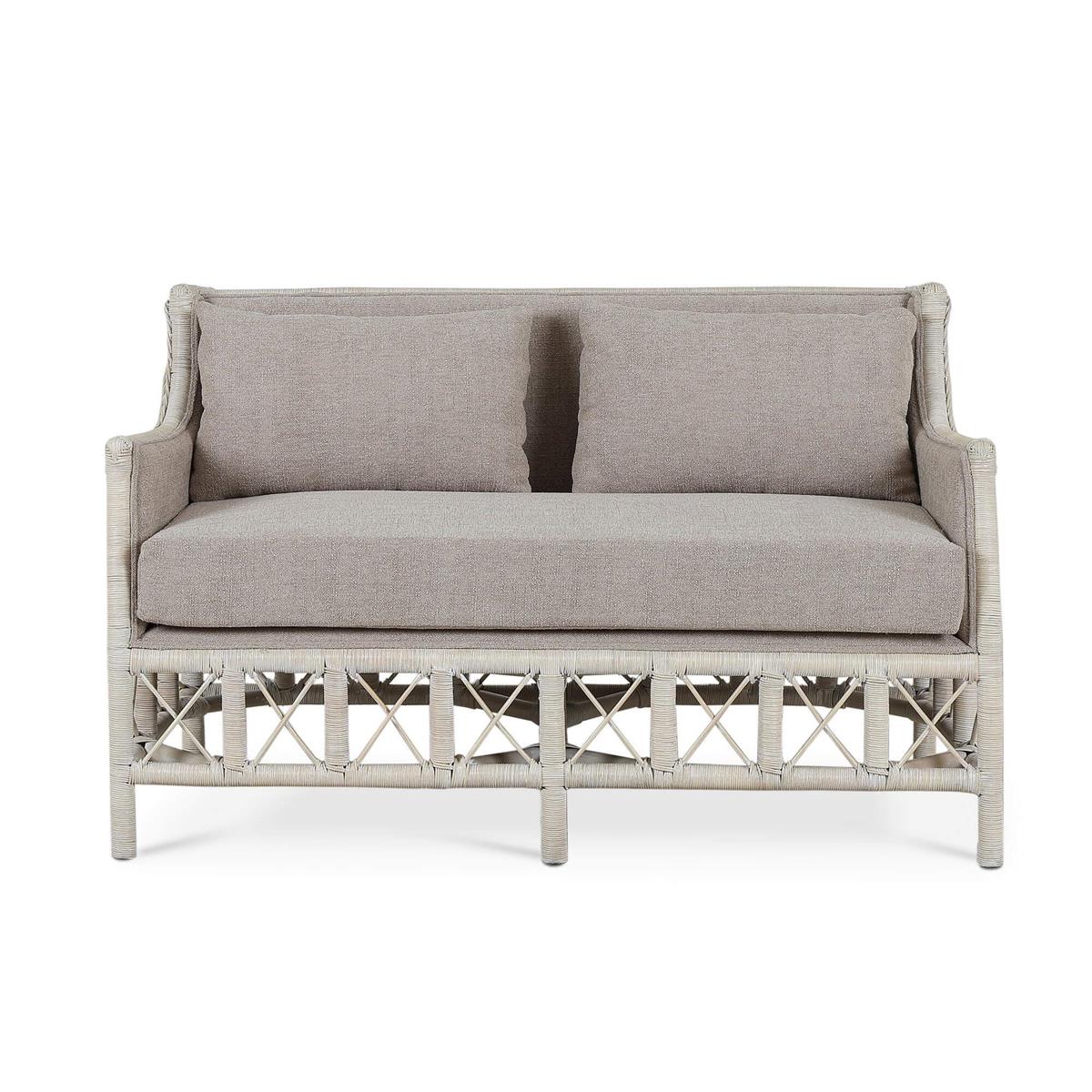 Bramble Rabana Rattan Loveseat — Rattan White Wash / Oatmeal Boucle Chenille