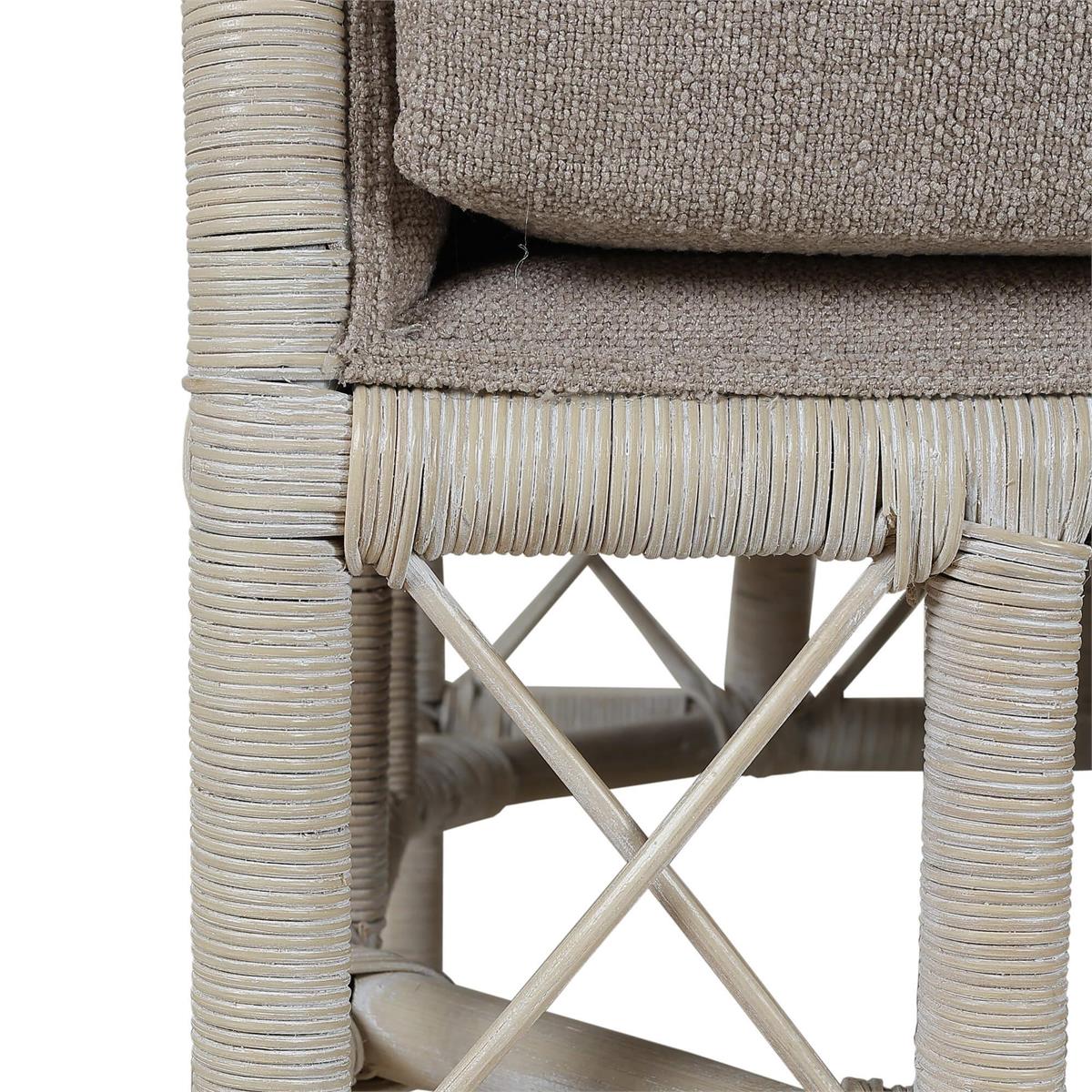 Bramble Rabana Rattan Loveseat — Rattan White Wash / Oatmeal Boucle Chenille