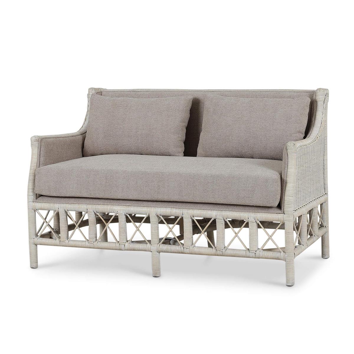 Bramble Rabana Rattan Loveseat — Rattan White Wash / Oatmeal Boucle Chenille