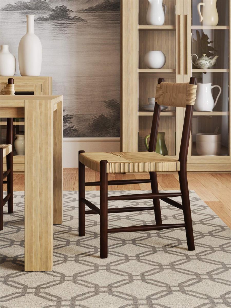 Bramble Lenox Dining Chair w/ Rush Seat — Matt Teak Brown