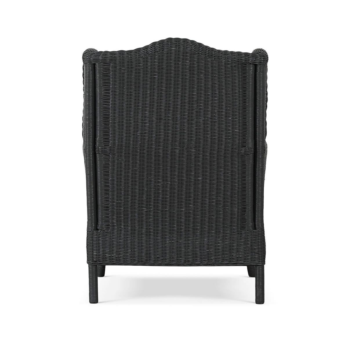 Bramble Marina Rattan Chair — Rattan Dark Charcoal / Le Jardin Blue