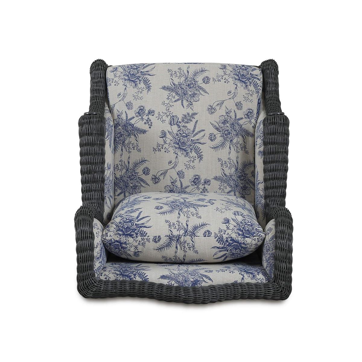 Bramble Marina Rattan Chair — Rattan Dark Charcoal / Le Jardin Blue