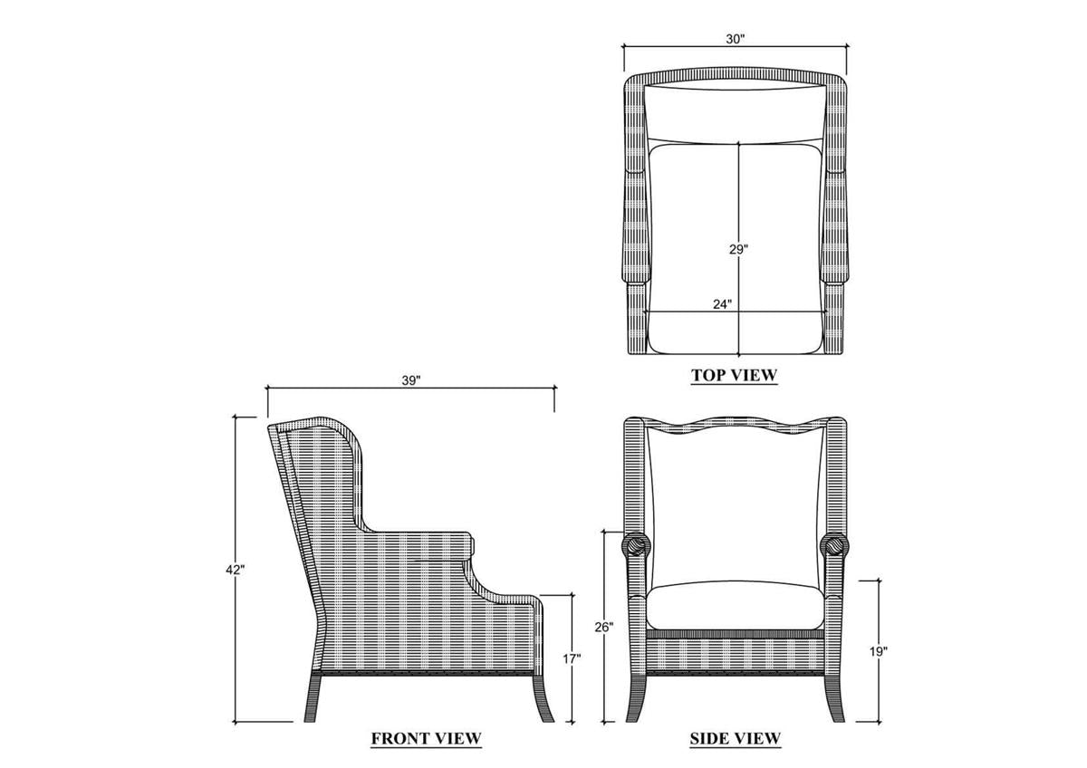 Bramble Marina Rattan Chair — Rattan Dark Charcoal / Le Jardin Blue
