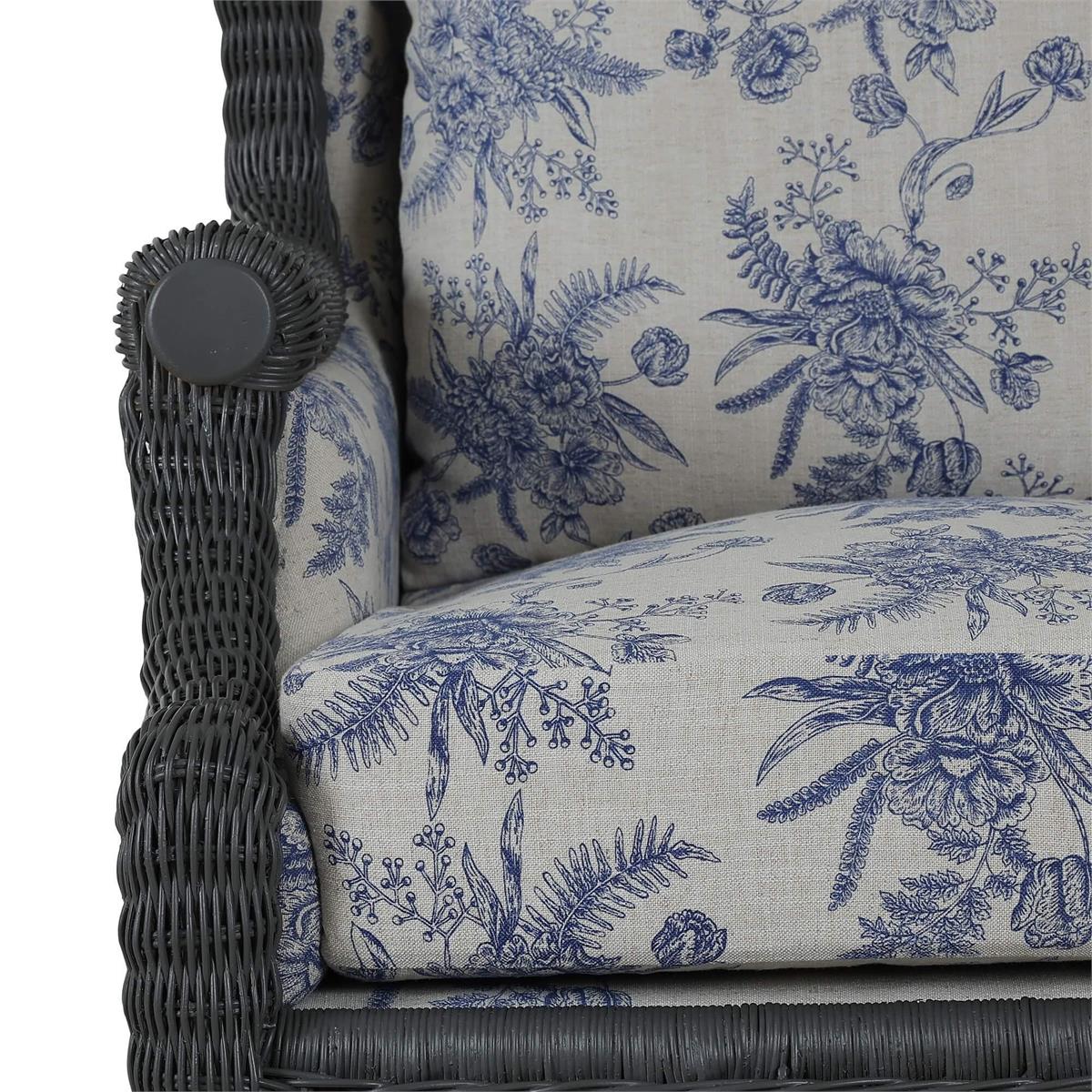 Bramble Marina Rattan Chair — Rattan Dark Charcoal / Le Jardin Blue