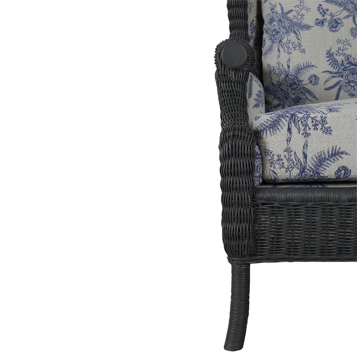 Bramble Marina Rattan Chair — Rattan Dark Charcoal / Le Jardin Blue