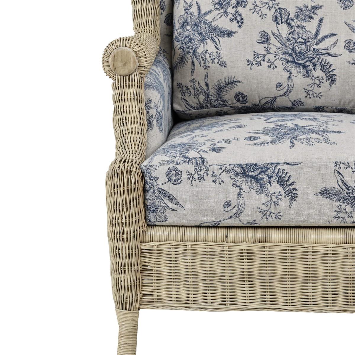 Bramble Marina Rattan Chair — Rattan Natural / Le Jardin Blue
