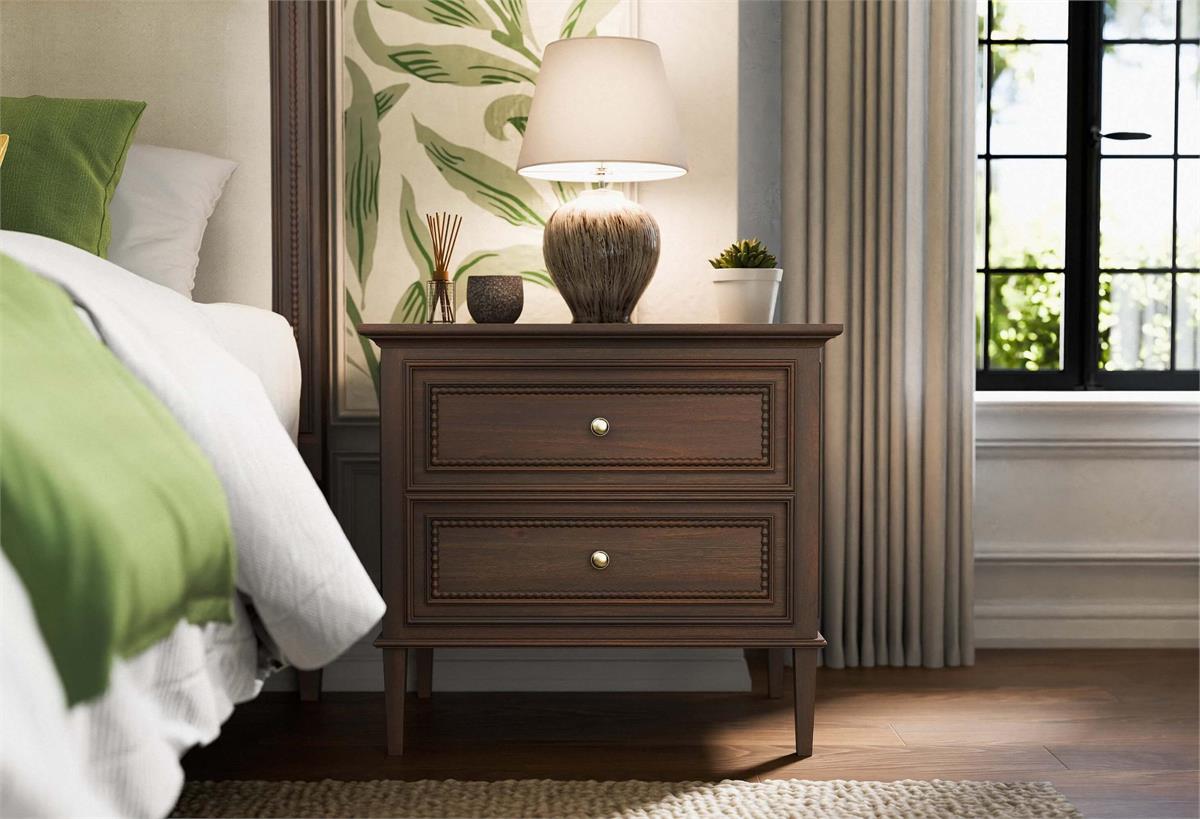 Bramble Vivienne 2 Drawer Bedside Large Table — Dark Walnut