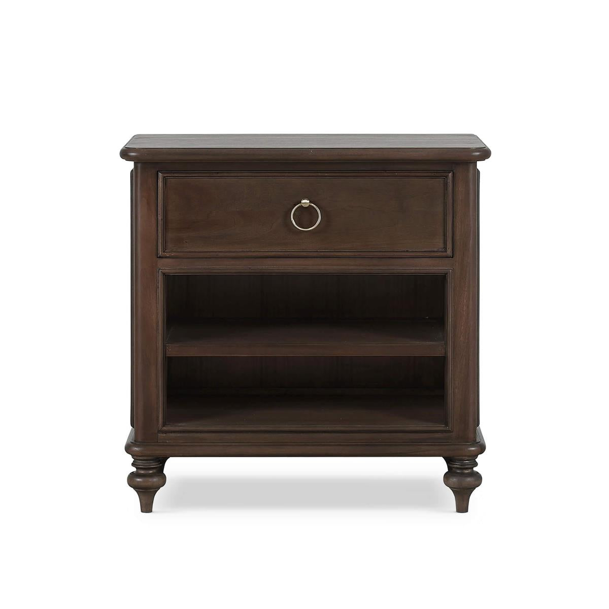 Bramble Savannah Bedside Table w/ Open Shelf — Dark Walnut
