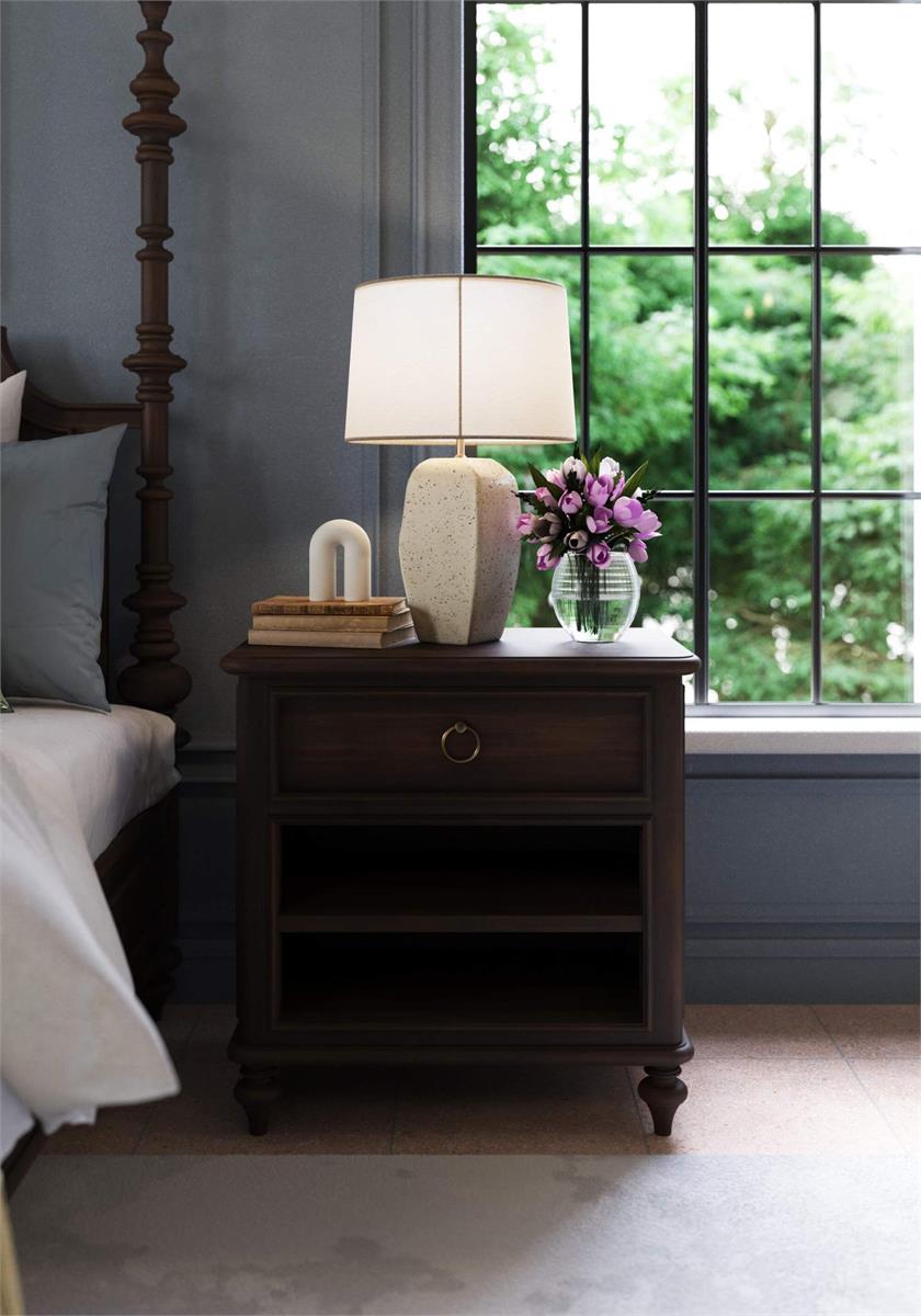 Bramble Savannah Bedside Table w/ Open Shelf — Dark Walnut