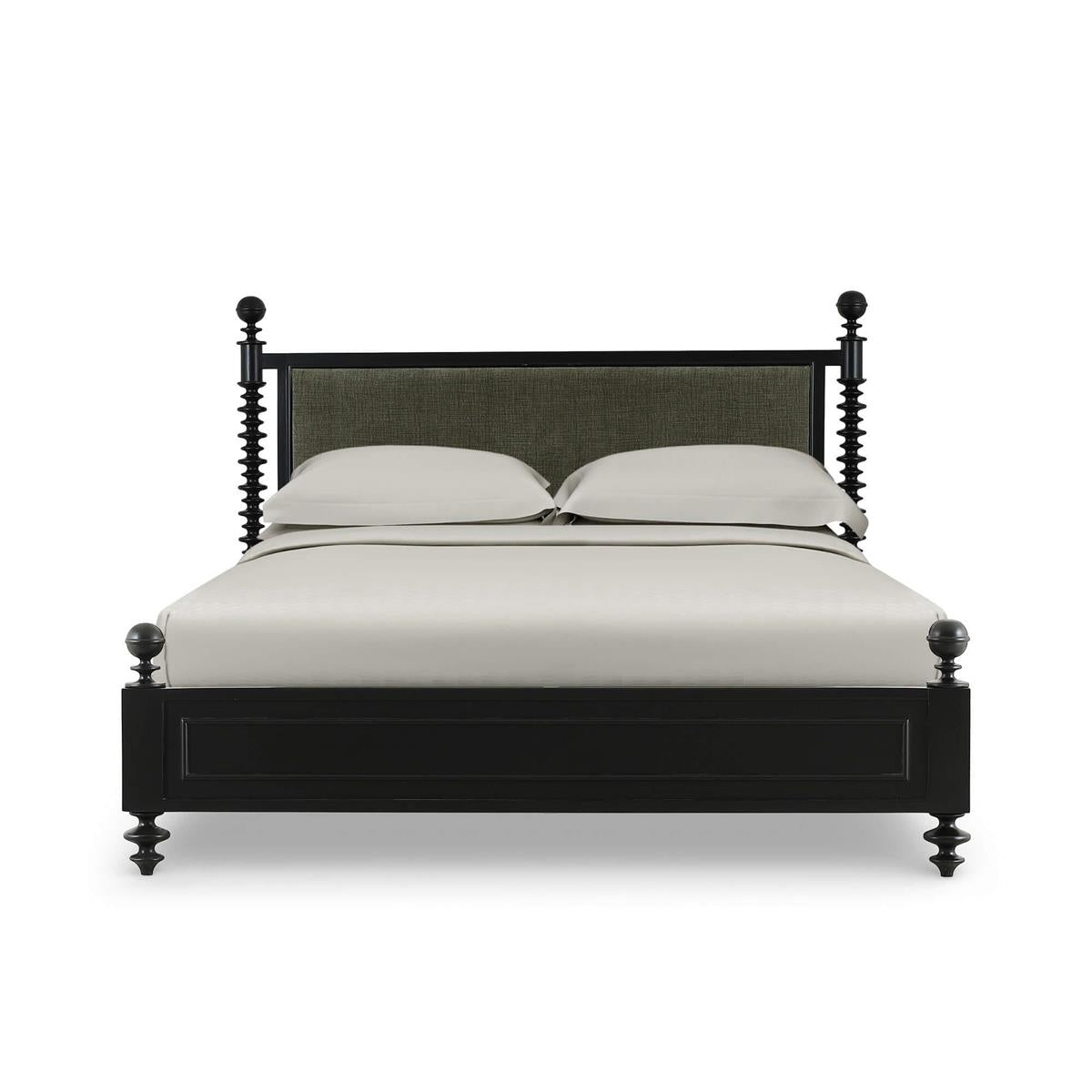 Bramble Milano Upholstered King Bed — Batavia Black / Thames Moss Green