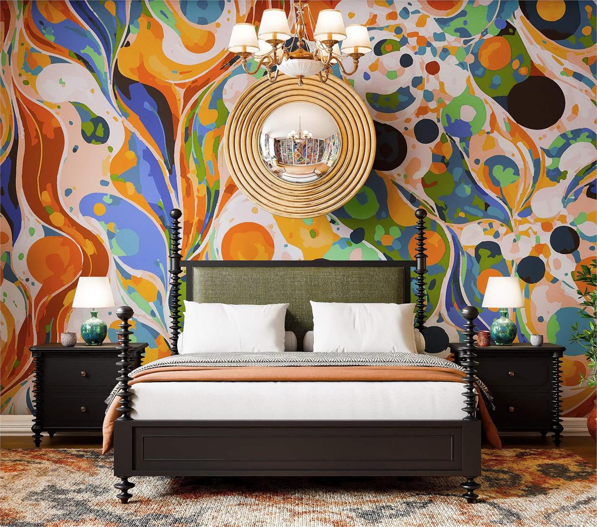 Bramble Milano Upholstered King Bed — Batavia Black / Thames Moss Green