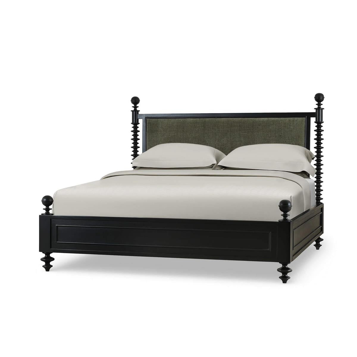 Bramble Milano Upholstered King Bed — Batavia Black / Thames Moss Green