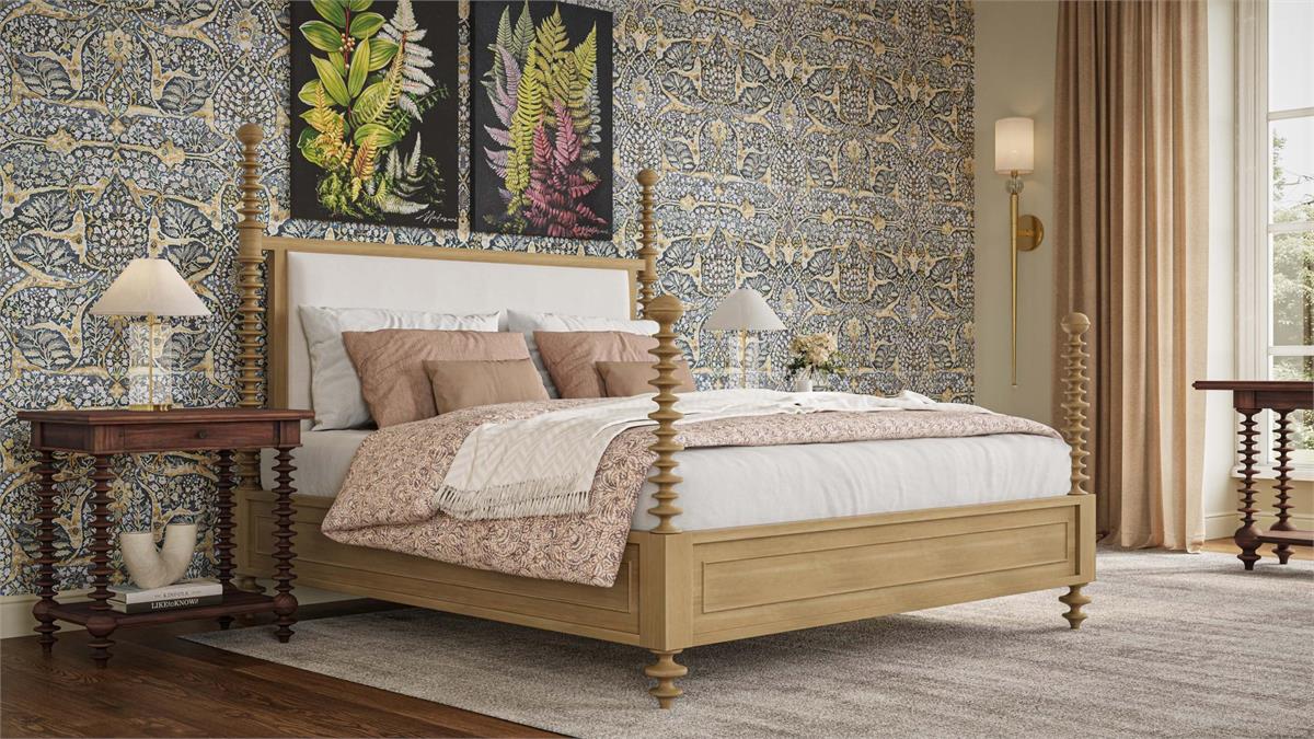 Bramble Milano Upholstered King Bed — Fruit Wood / Arctic