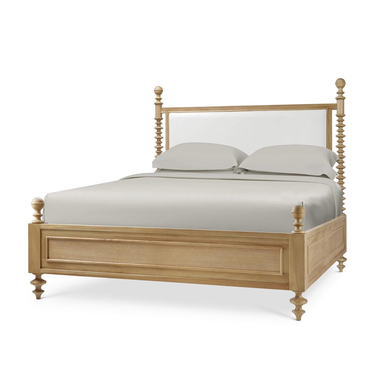 Bramble Milano Upholstered Queen Bed — Fruit Wood / Arctic