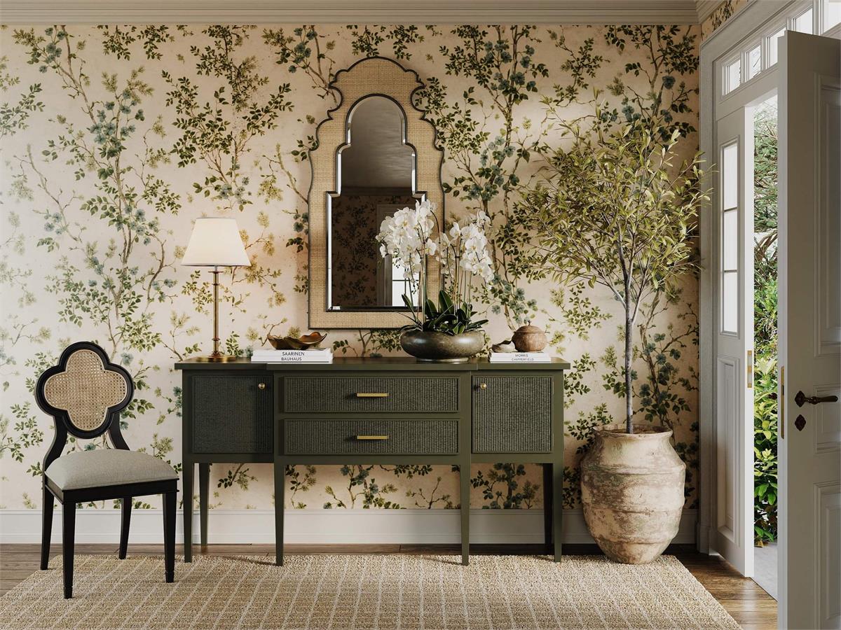 Bramble Lotus Mirror — Midnight Olive / Rattan Natural