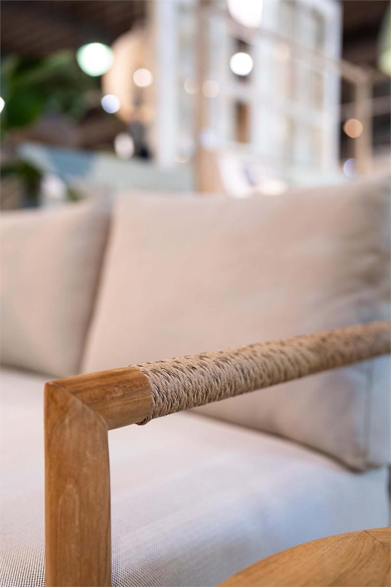 Bramble Jackson 2 Seater w/ Seat & Back Cushions - Outdoor Teak — Natural Teak Fine Sanded / Sunbrella Sand Cream