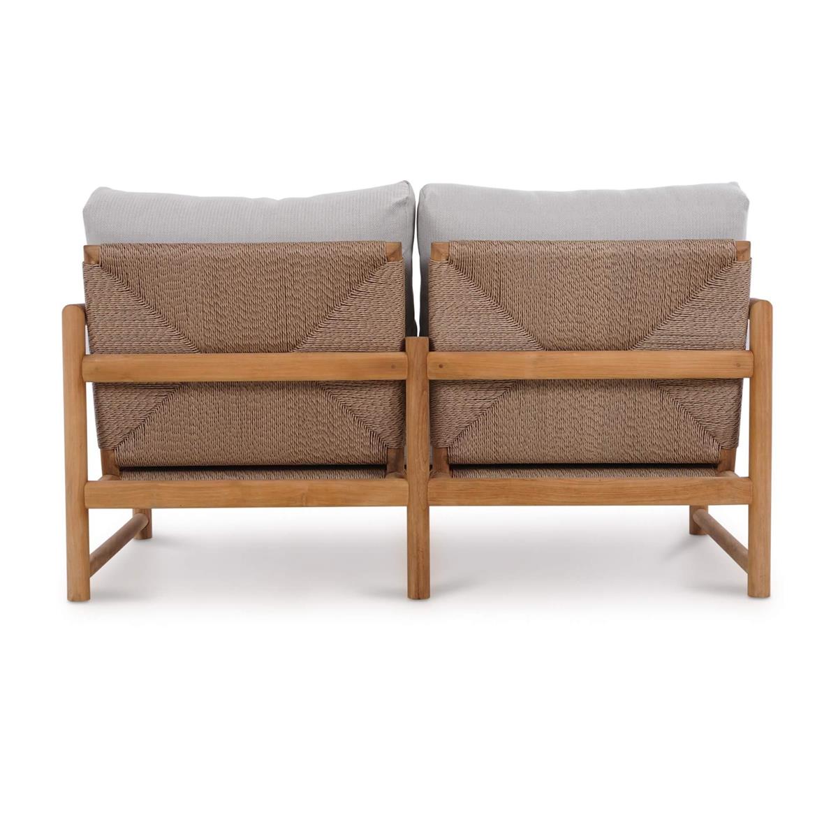 Bramble Jackson 2 Seater w/ Seat & Back Cushions - Outdoor Teak — Natural Teak Fine Sanded / Sunbrella Sand Cream