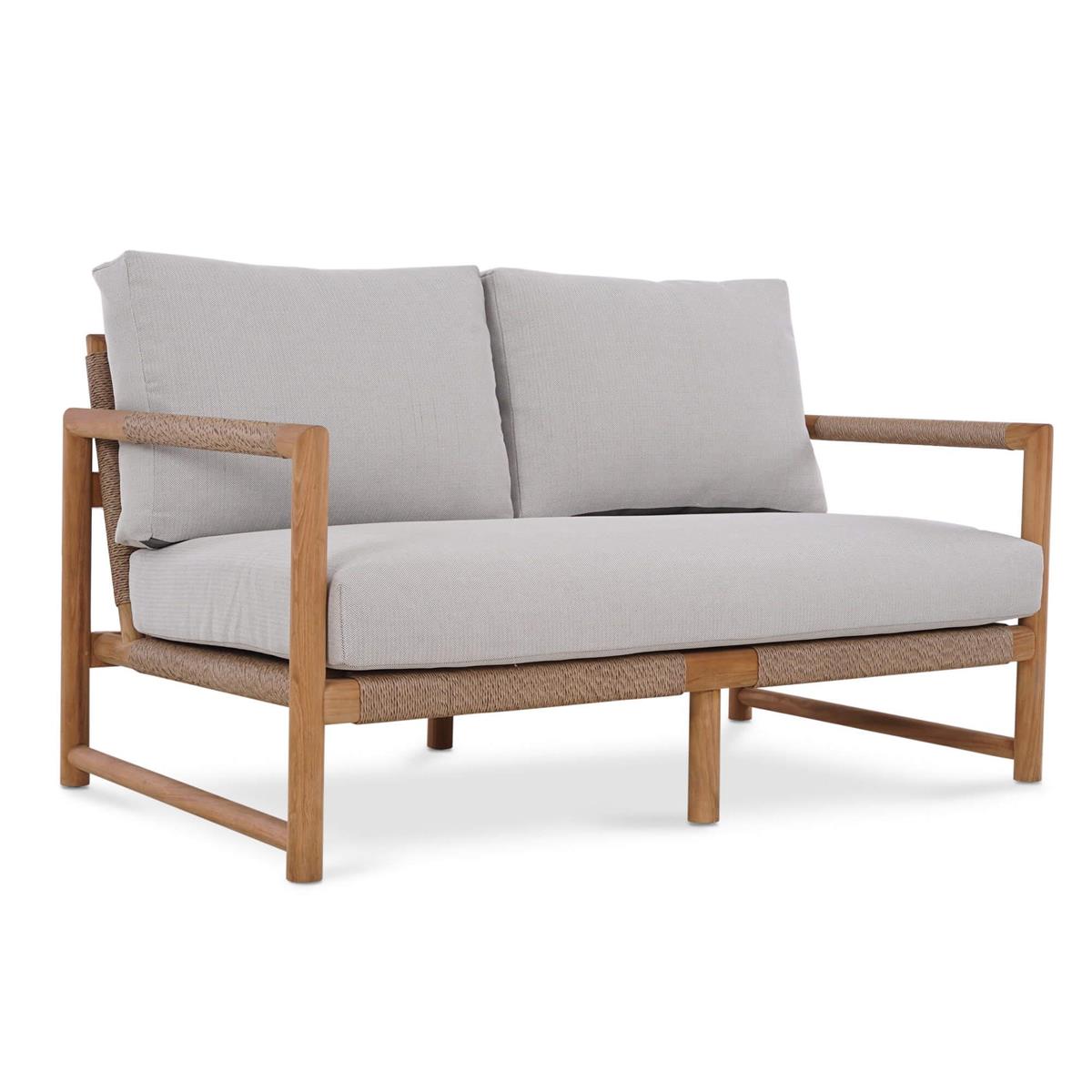 Bramble Jackson 2 Seater w/ Seat & Back Cushions - Outdoor Teak — Natural Teak Fine Sanded / Sunbrella Sand Cream