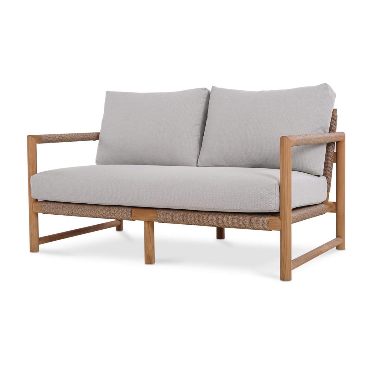 Bramble Jackson 2 Seater w/ Seat & Back Cushions - Outdoor Teak — Natural Teak Fine Sanded / Sunbrella Sand Cream