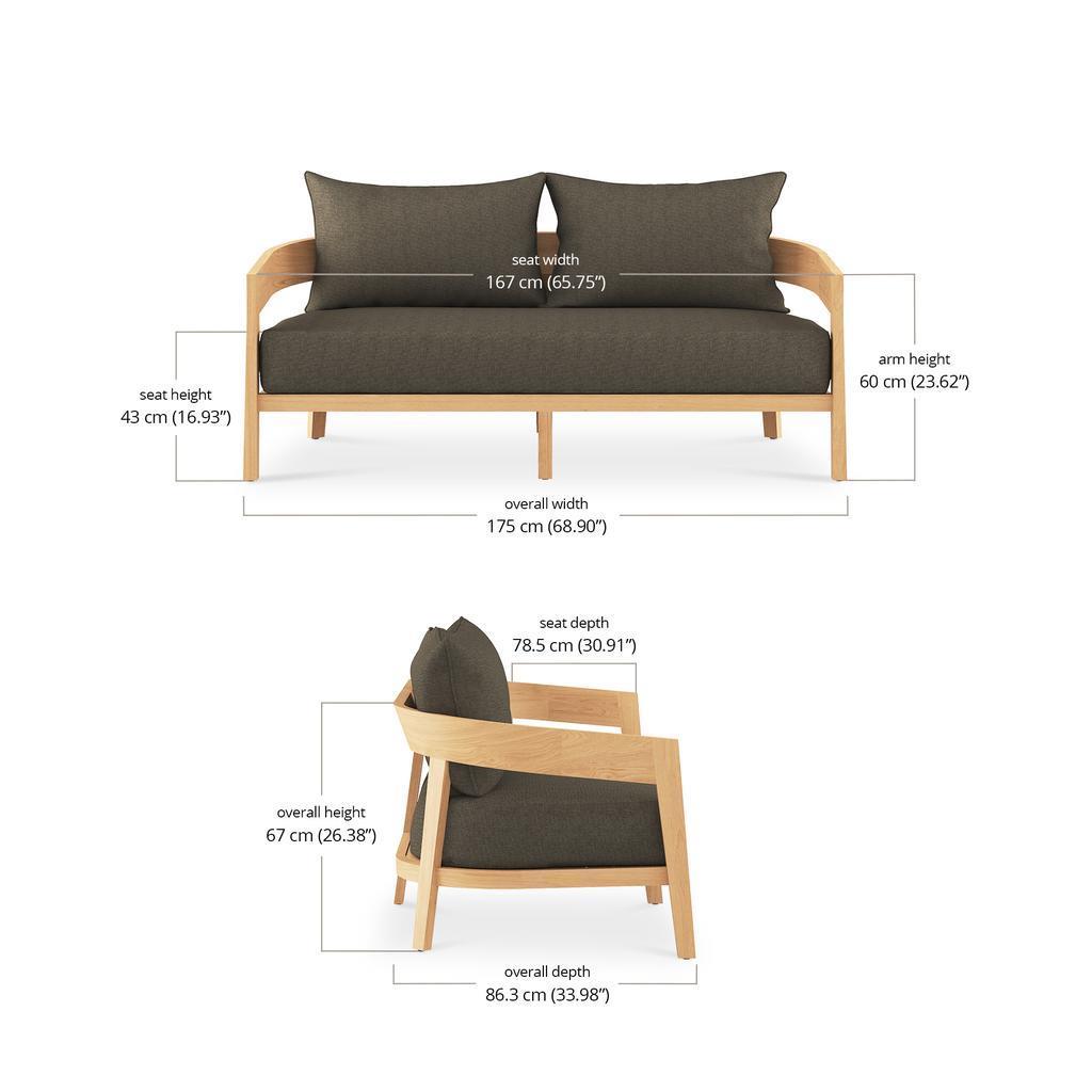 Bramble Raleigh 2 Seater w/ Seat & Back Cushions - Outdoor Teak — Natural Teak Fine Sanded / Sunbrella Sand Cream