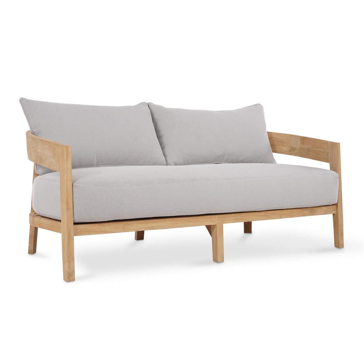 Bramble Raleigh 2 Seater w/ Seat & Back Cushions - Outdoor Teak — Natural Teak Fine Sanded / Sunbrella Sand Cream