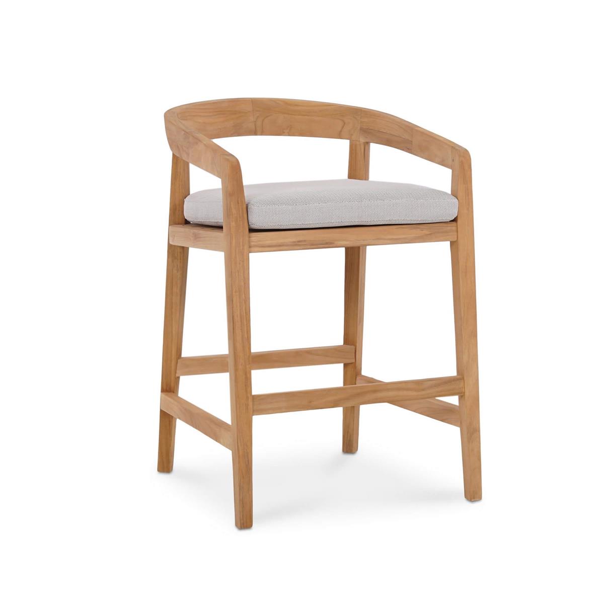 Bramble Raleigh Counter Stool w/ Seat Cushion - Outdoor Teak — Natural Teak Fine Sanded / Sunbrella Sand Cream