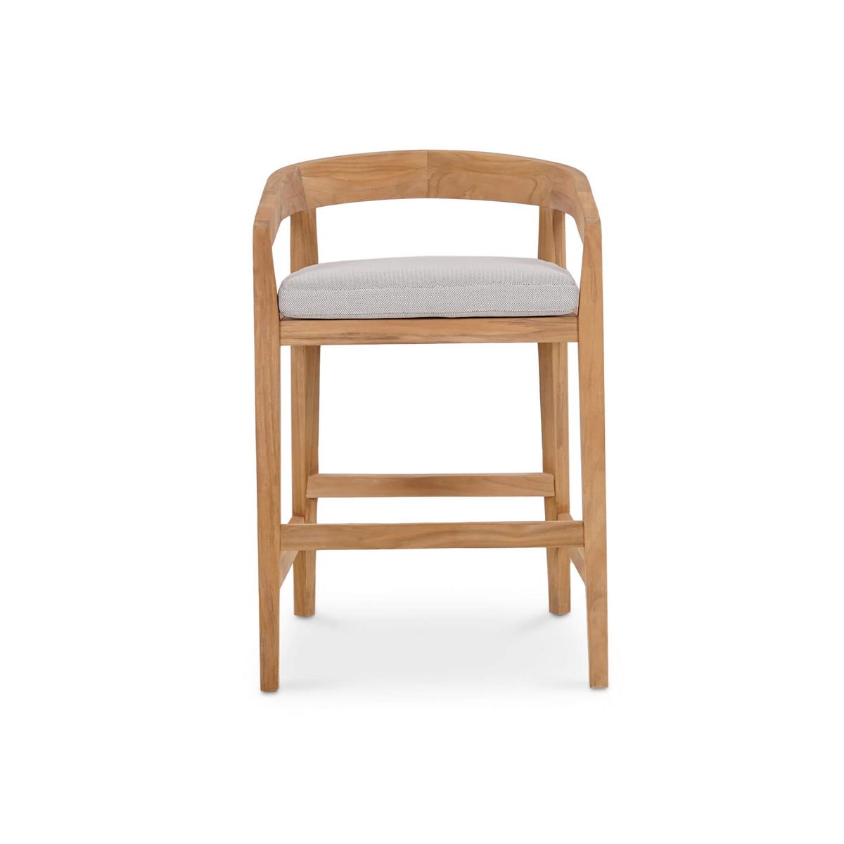 Bramble Raleigh Counter Stool w/ Seat Cushion - Outdoor Teak — Natural Teak Fine Sanded / Sunbrella Sand Cream