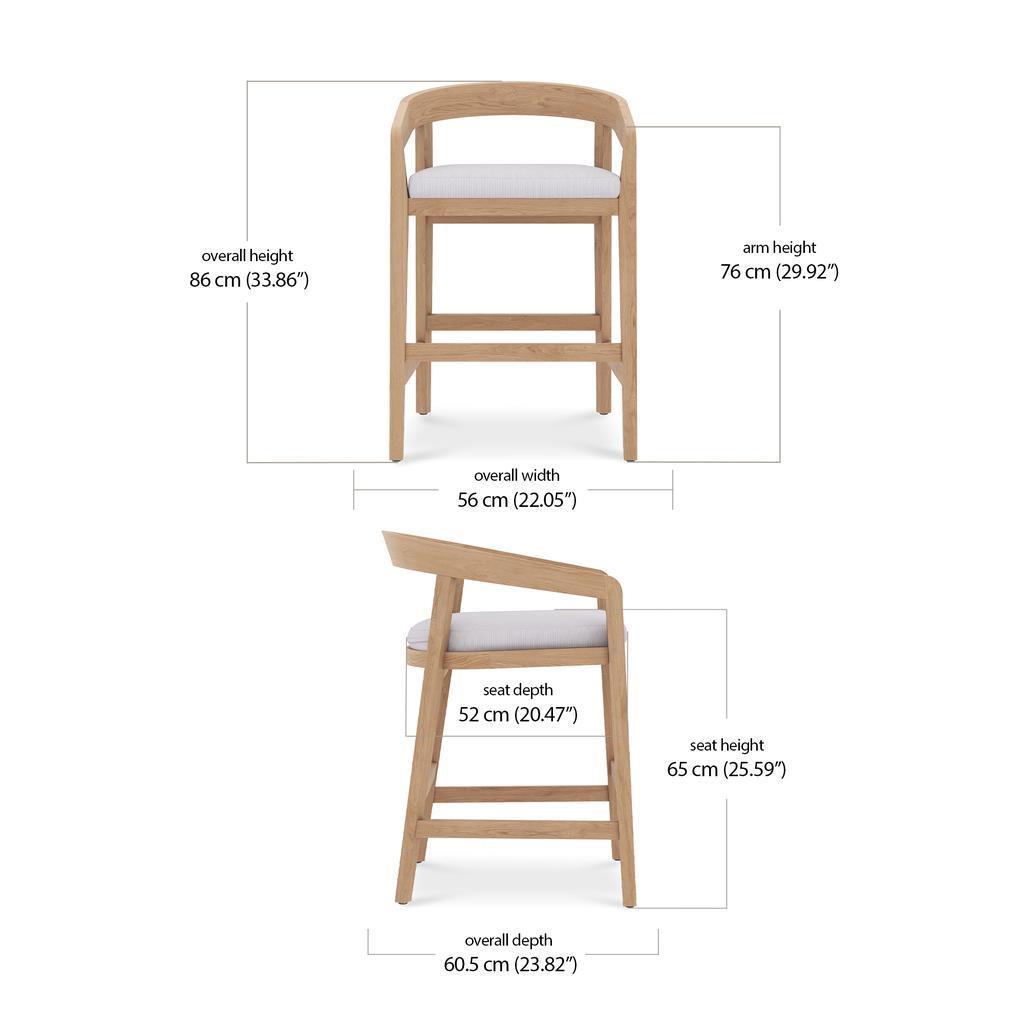 Bramble Raleigh Counter Stool w/ Seat Cushion - Outdoor Teak — Natural Teak Fine Sanded / Sunbrella Sand Cream