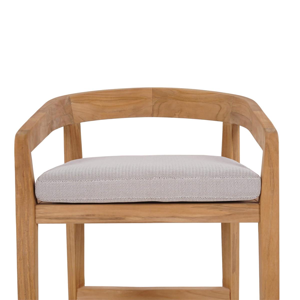 Bramble Raleigh Counter Stool w/ Seat Cushion - Outdoor Teak — Natural Teak Fine Sanded / Sunbrella Sand Cream