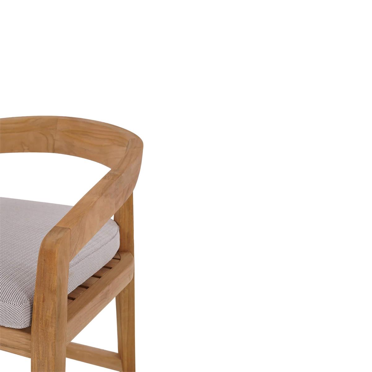 Bramble Raleigh Counter Stool w/ Seat Cushion - Outdoor Teak — Natural Teak Fine Sanded / Sunbrella Sand Cream