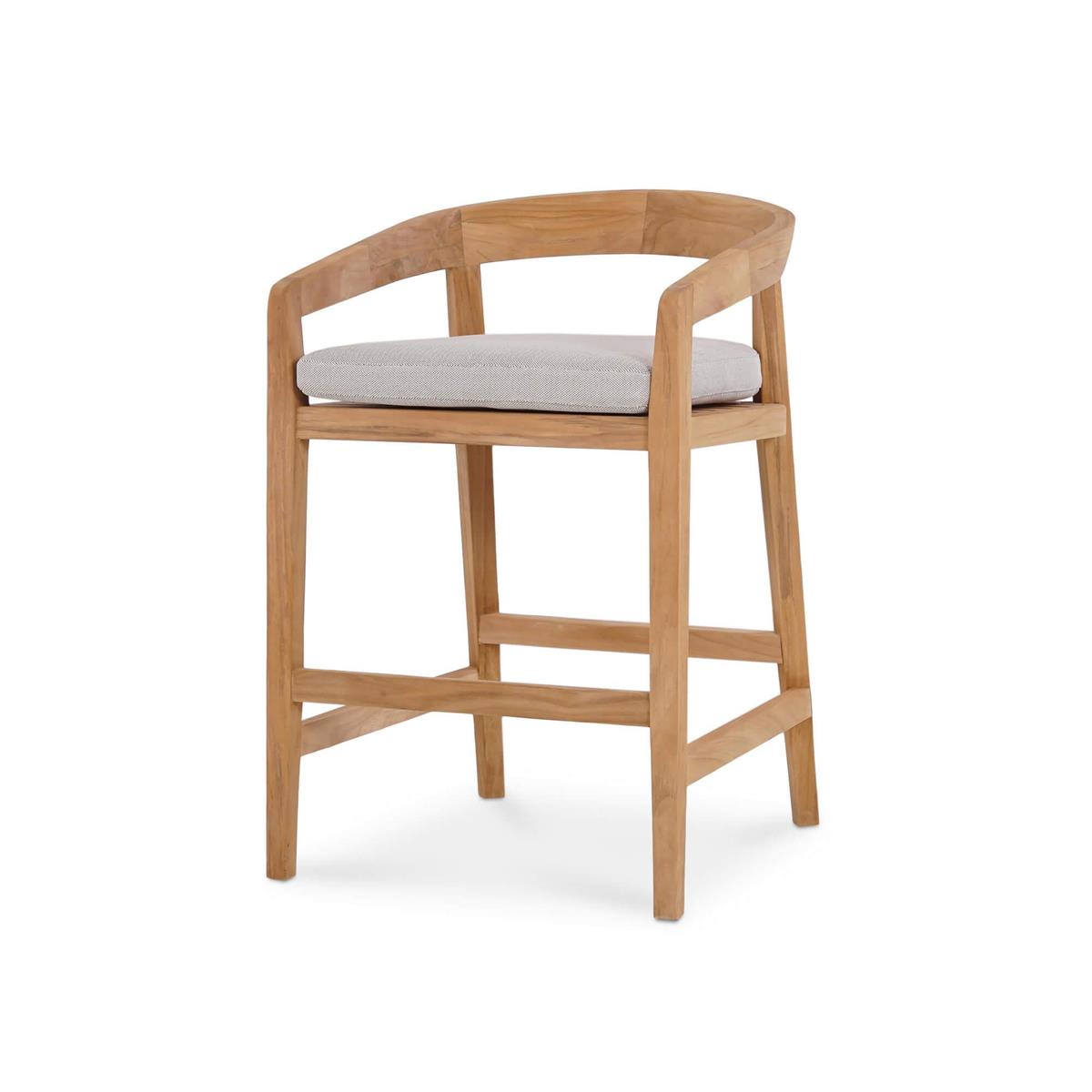 Bramble Raleigh Counter Stool w/ Seat Cushion - Outdoor Teak — Natural Teak Fine Sanded / Sunbrella Sand Cream