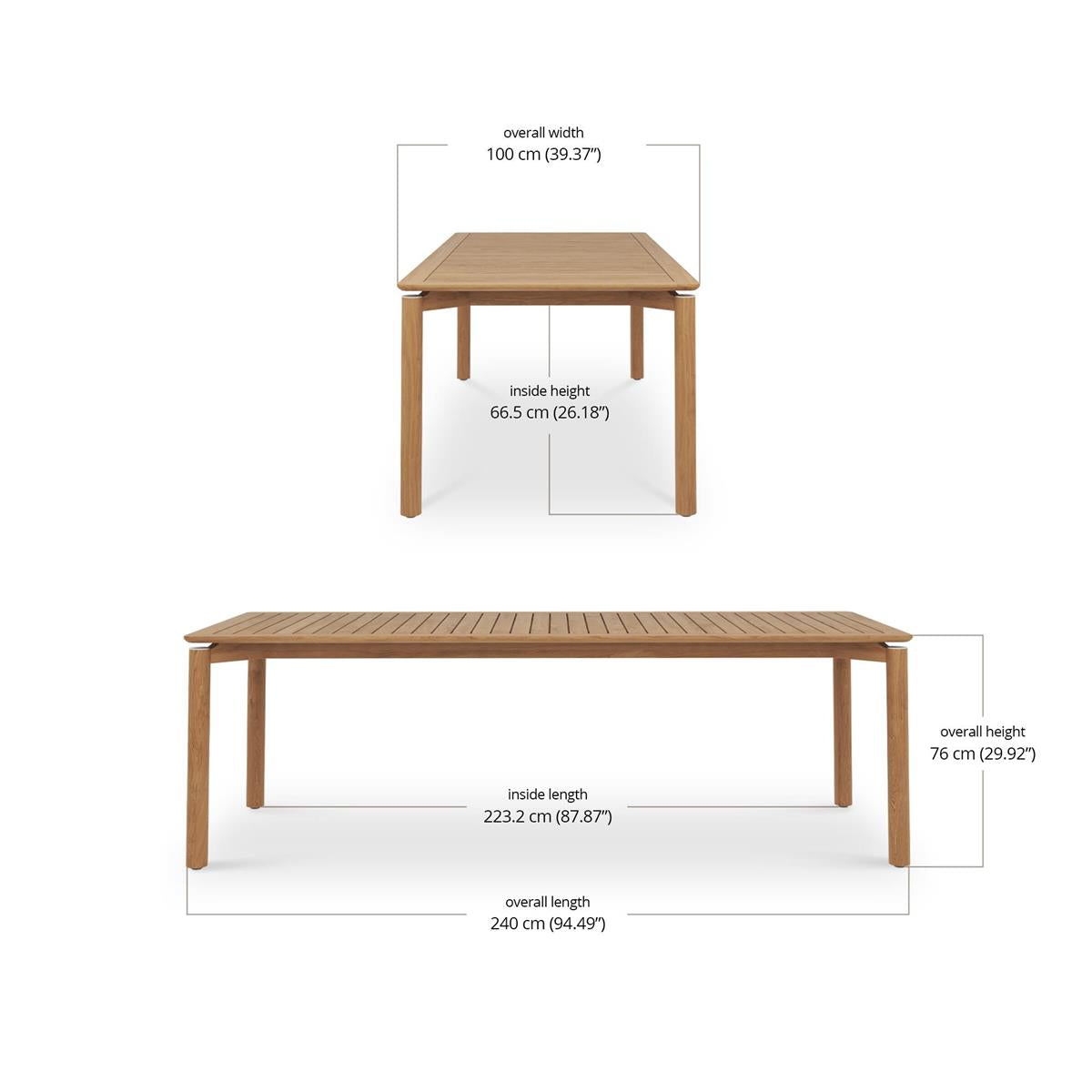 Bramble Virginia Dining Table 94'' - Outdoor Teak — Natural Teak Fine Sanded