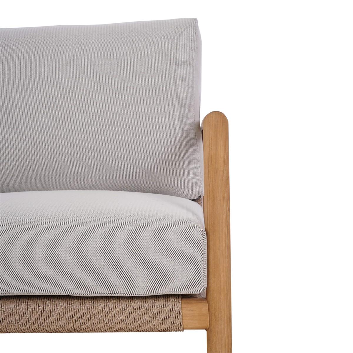 Bramble Jackson Single Seater w/ Seat & Back Cushions - Outdoor Teak — Natural Teak Fine Sanded / Sunbrella Sand Cream