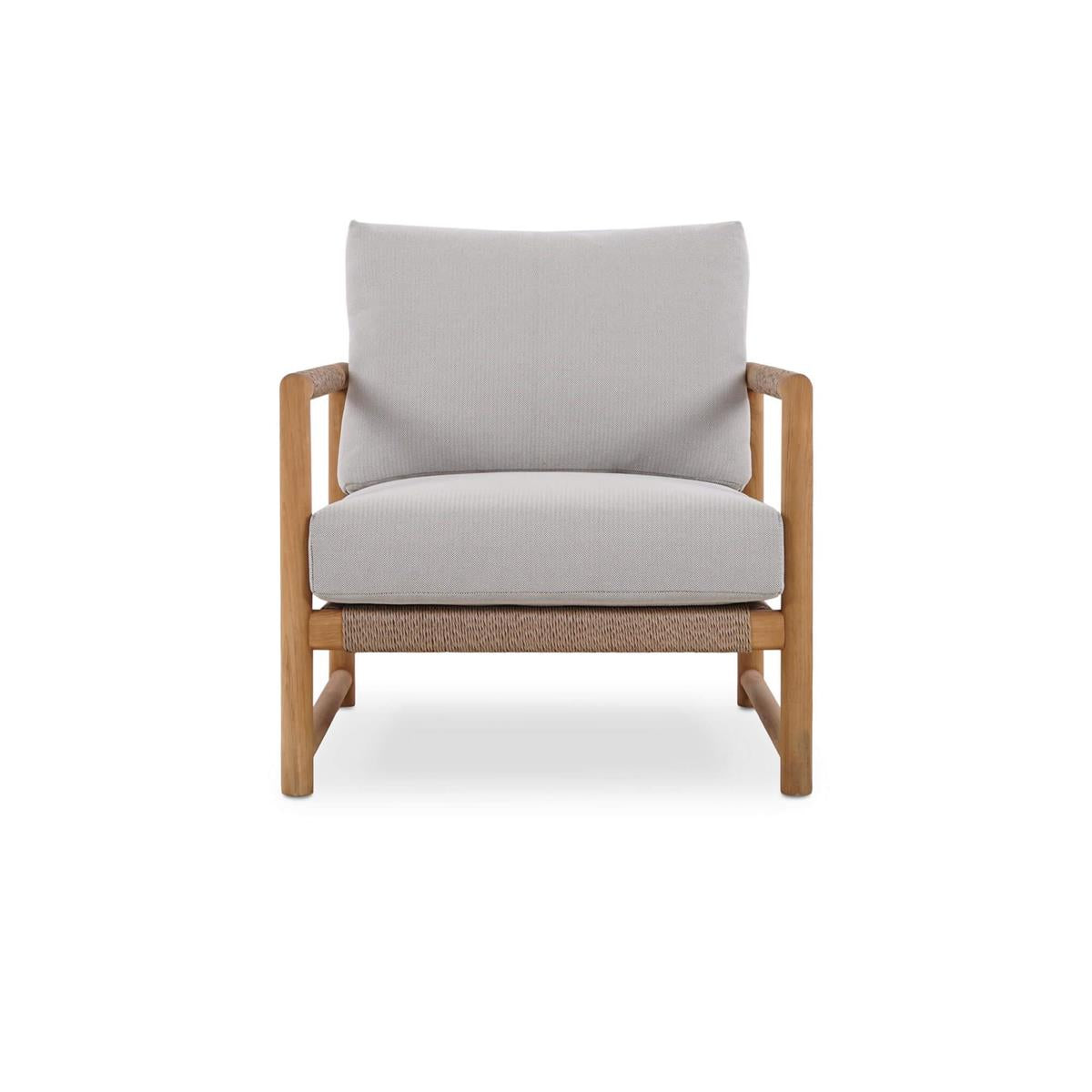 Bramble Jackson Single Seater w/ Seat & Back Cushions - Outdoor Teak — Natural Teak Fine Sanded / Sunbrella Sand Cream