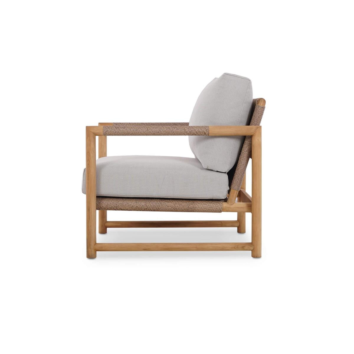 Bramble Jackson Single Seater w/ Seat & Back Cushions - Outdoor Teak — Natural Teak Fine Sanded / Sunbrella Sand Cream