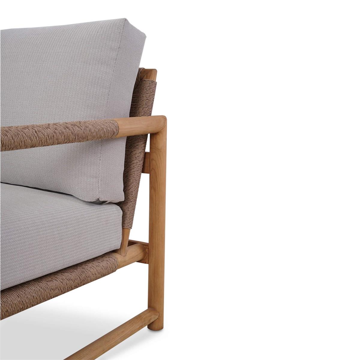 Bramble Jackson Single Seater w/ Seat & Back Cushions - Outdoor Teak — Natural Teak Fine Sanded / Sunbrella Sand Cream