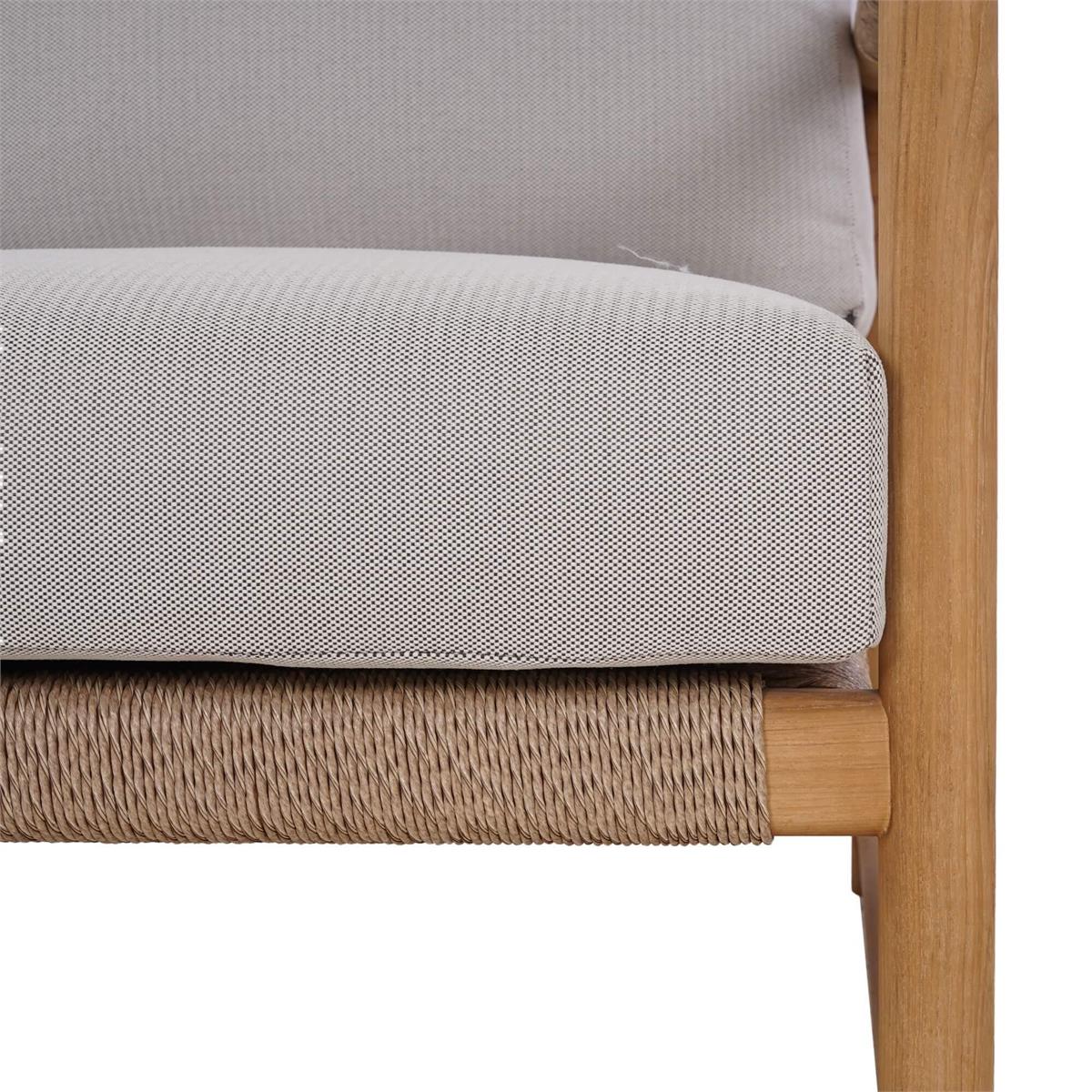 Bramble Jackson Single Seater w/ Seat & Back Cushions - Outdoor Teak — Natural Teak Fine Sanded / Sunbrella Sand Cream