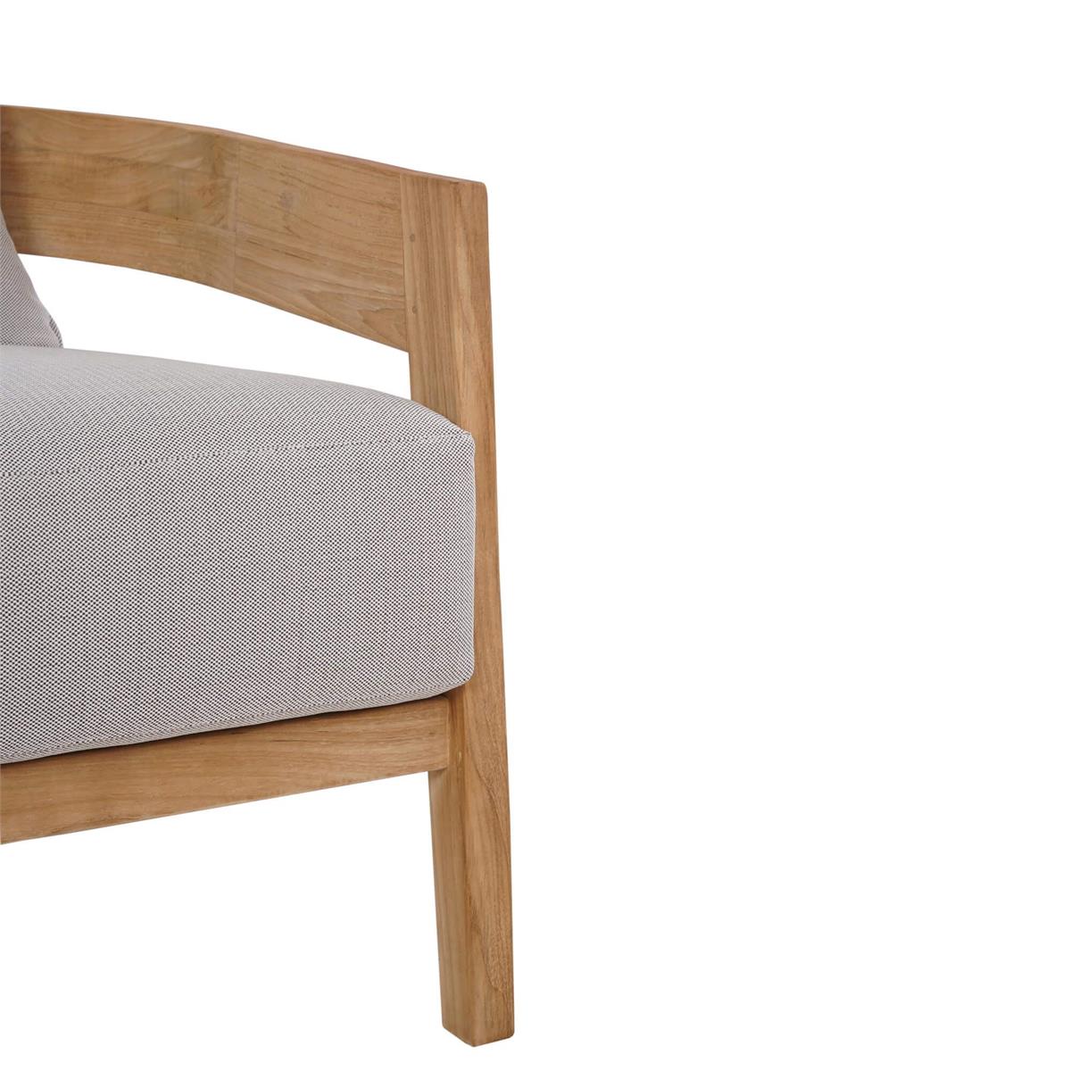 Bramble Raleigh Teak Single Seater w/ Seat & Back Cushions - Outdoor Teak — Natural Teak Fine Sanded / Sunbrella Sand Cream