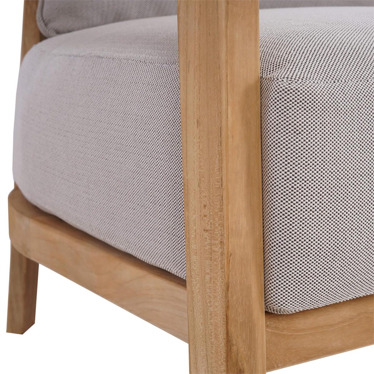 Bramble Raleigh Teak Single Seater w/ Seat & Back Cushions - Outdoor Teak — Natural Teak Fine Sanded / Sunbrella Sand Cream