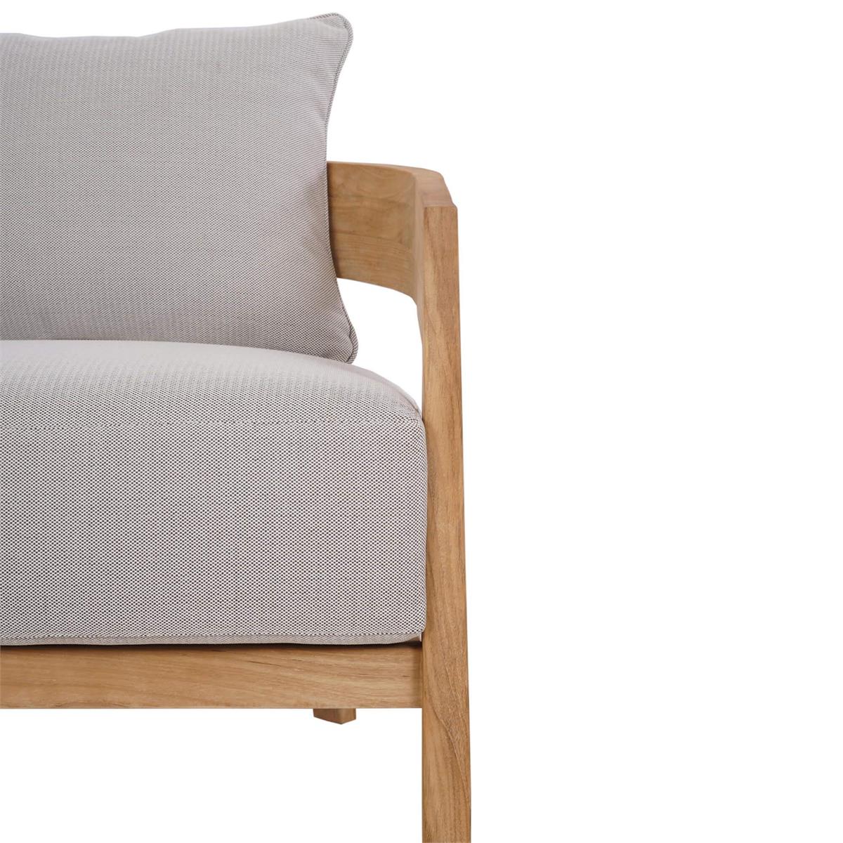 Bramble Raleigh Teak Single Seater w/ Seat & Back Cushions - Outdoor Teak — Natural Teak Fine Sanded / Sunbrella Sand Cream