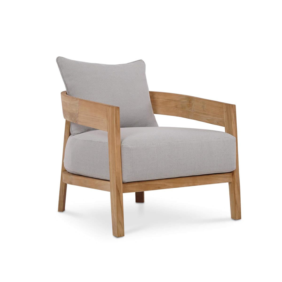 Bramble Raleigh Teak Single Seater w/ Seat & Back Cushions - Outdoor Teak — Natural Teak Fine Sanded / Sunbrella Sand Cream